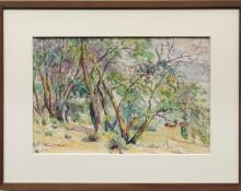 Irene D. Fowler, "Untitled (Trees in a Western Landscape)", watercolor Denver Colorado art gallery painting for sale auction