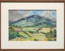 Irene D. Fowler, "Untitled (Landscape with Distant Mountain)", watercolor