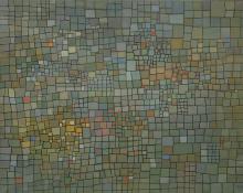 Robert Wolfe, "City of the Forest", oil, 1957 mid century modern abstract painting art gallery for sale 