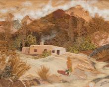 Pansy Cornelia Stockton, "Indian House Near Taos (New Mexico)", mixed media, circa 1950
