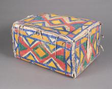 Antique American Indian Painted Parfleche Box, Sioux, circa 1880 for sale purchase consign auction art gallery museum denver