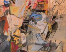 Ynez Johnston, "Yellow Night", mixed media, 1956 painting