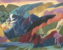 Ethel Magafan, "Over All the Peaks is Silence", tempera painting for sale purchase auction consign denver colorado art gallery museum