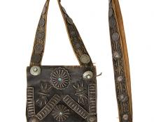 Bandolier Bag, Navajo, circa 1925-1950, vintage, native american art, for sale, southwestern, silver, leather, concho, concha