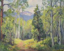 Helen Brooks Hagerman, "June in Colorado (Mt. Rosalie as seen from Turkey Creek)", oil, circa 1940 painting fine art for sale purchase buy sell auction consign denver colorado art gallery museum