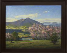 Harold Vincent Skene, "Peach Blossoms", oil, 1958 for sale purchase consign auction denver Colorado art gallery museum