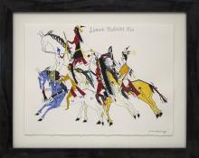 James Black, "Sioux Medicine Men" ledger art native american cheyenne painting fine art for sale purchase buy sell auction consign denver colorado art gallery museum       