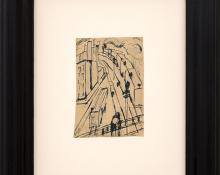 Charles Ragland Bunnell art for sale, Railway Tracks, trains, kansas city, ink drawing, painting, circa 1935, vintage, broadmoor academy, wpa era