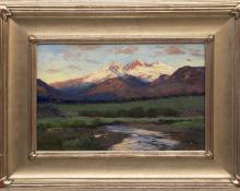 Charles Partridge Adams, "Untitled (Twilight over Longs Peak from near Estes Park, Colorado)", oil painting fine art for sale purchase buy sell auction consign denver colorado art gallery museum