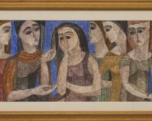 Hildegarde Haas, "Six Women", casein painting fine art for sale purchase buy sell auction consign denver colorado art gallery museum  