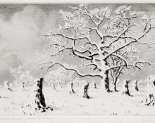 George Elbert Burr, "Cornfields, Winter", etching drypoint original signed vintage painting fine art for sale purchase buy sell auction consign denver colorado art gallery museum   