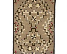 Navajo Rug vintage trading post vallero star crystal pattern tan light brown gray white black red