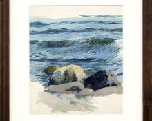 Charles Partridge Adams, Waves and Rocks, California Coast, painting for sale, marine, pacific ocean, beach, mixed media, circa 1920