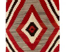 vintage navajo rug for sale, ganado trading post, red, brown, black, white, ivory, gray, diamond pattern, cabin, textile, weaving, early 20th century, circa 1900, circa 1910