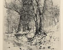 George Elbert Burr, Woods in Winter, etching, circa 1910-1930, engraving, fine art, for sale, denver, gallery, colorado, antique, buy, purchase