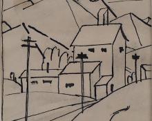 Charles Ragland Bunnell, "Untitled (Study of a Mountain Town)", mixed media, c. 1935 painting fine art for sale purchase buy sell auction consign denver colorado art gallery museum   