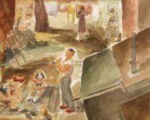 Frances Marian Cronk, "Untitled (Wash Day)", watercolor on paper, c. 1930