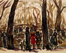 Frances Marian Cronk, "Untitled (A Day at the Denver Zoo)", watercolor on paper, 1938