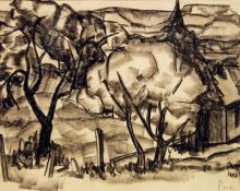 Frances Marian Cronk, "Untitled (Ranch)", charcoal, 1932