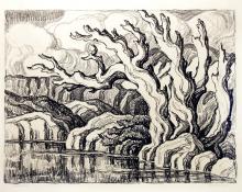 Sven Birger Sandzen, "Haunted Trees", lithograph, 1934