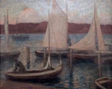 Carl Eric Olaf Lindin, "Untitled (Harbor, Norway)", oil, c. 1900. tonalism scandinavian