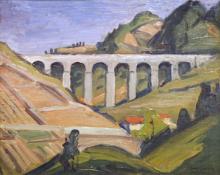 Carl Eric Olaf Lindin, "Untitled (Bridge, Switzerland-France Border)", oil, c. 1926-7