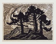 Sven Birger Sandzen, "Sunset", woodcut, c. 1921 wood block print