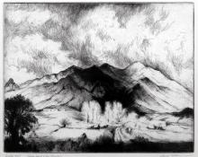 Gene (Alice Geneva) Kloss, "Adobe House & Taos Mountain, artist proof; edition of 50", etching, 1960