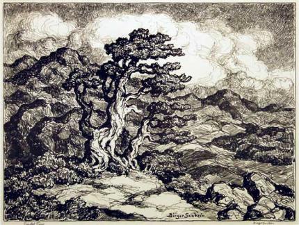 Sven Birger Sandzen, "Twisted Pines, Edition of 100", lithograph, c. 1950 painting for sale