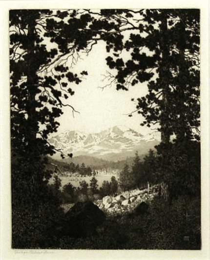 George Elbert Burr, "Longs Peak, Estes Park, Colorado", etching, c. 1920 painting for sale