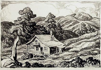 sandzén, Sven Birger Sandzen, "A Mountain Studio, edition of 100", lithograph, 1934