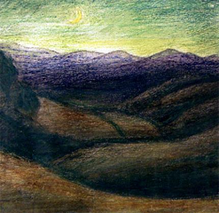 Carl Eric Olaf Lindin, "Untitled (Moon Over Woodstock)", colored pencil, c. 1900