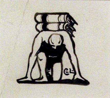 Carl Eric Olaf Lindin, "Man With Books on Back", ink on paper, c. 1920