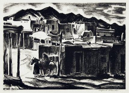 Alfred James Wands, "Taos, 24/100", lithograph, c. 1940