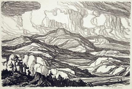 Sven Birger Sandzen, "In the Mountains, edition of 50", lithograph, 1916