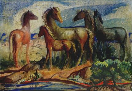 Lloyd Moylan, "Untitled (Horses)", watercolor on paper, c. 1935