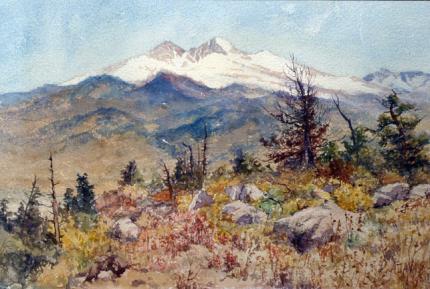 Charles Partridge Adams, "Untitled (Longs Peak and Mt. Meeker, Colorado)", watercolor on paper, 1896 painting for sale