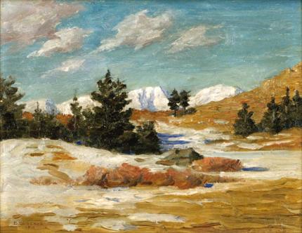 Dean Babcock, "Winter, Estes Park", oil, 1911 painting for sale