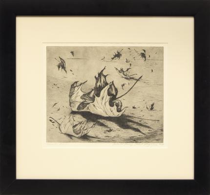 Ethel Magafan, November Leaves, Artist Proof, original etching, framed etching circa 1947 for sale, etching of leaves, nature inspired etchings, fine art etchings, framed ethel magafan etching