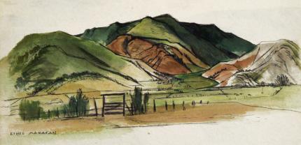 Ethel Magafan, "Colorado Ranch", watercolor on paper, 1946