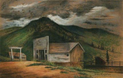 Jenne Magafan, "Cabin at Rosemont", pastel on paper, 1939