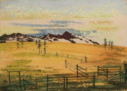 Jenne Magafan, "Mountain Corral", gouache on paper, c. 1940