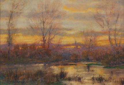 Charles Partridge Adams, "Shades of Evening, Autumn Near Denver", watercolor on paper, c. 1915 painting for sale