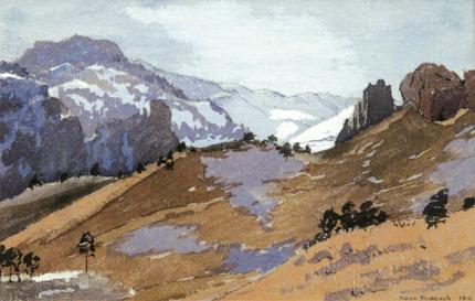 Dean Babcock, "Untitled (Mountains in Winter)", watercolor on paper, 1912 painting for sale