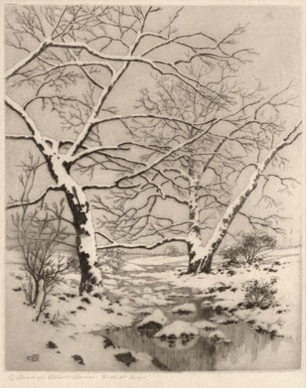 George Elbert Burr, "Untitled (Brook in Winter)", etching, c. 1920 painting for sale