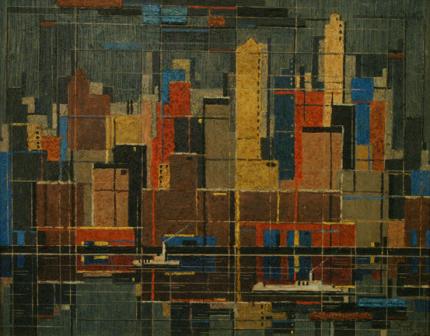 Charles Ragland Bunnell, "New York Skyline", oil, 1948 painting for sale