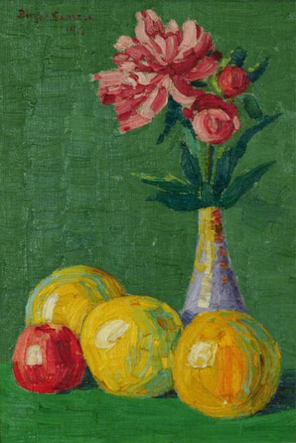 sandzén,, Sven Birger Sandzen, "Untitled (Still Life with Flowers and Fruit)", oil, 1913