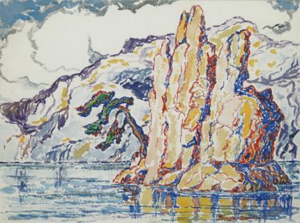 sandzén, Sven Birger Sandzen, "Untitled (Mountain Lake)", watercolor on paper, c. 1928