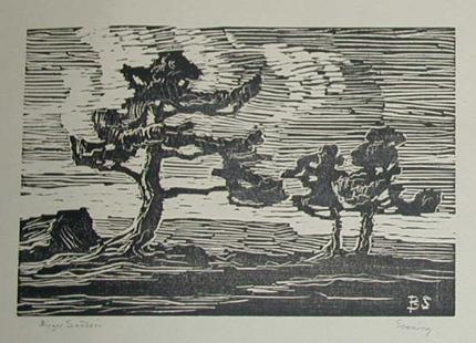 Sven Birger Sandzen, "Evening, Boulder, Colorado, 1 edition printed", woodcut, 1916