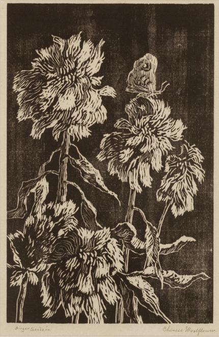 Sven Birger Sandzen, "Chinese Wool Flowers, 1 edition printed", woodcut, 1916